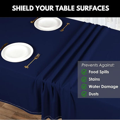 Table Cloths 100% Cotton 52 Inch x 70 Inch Decorative Washable Rectangle Tablecloth Table Cloth for Gifts, Buffet, Dining, Kitchen & Camping - Indigo Blue