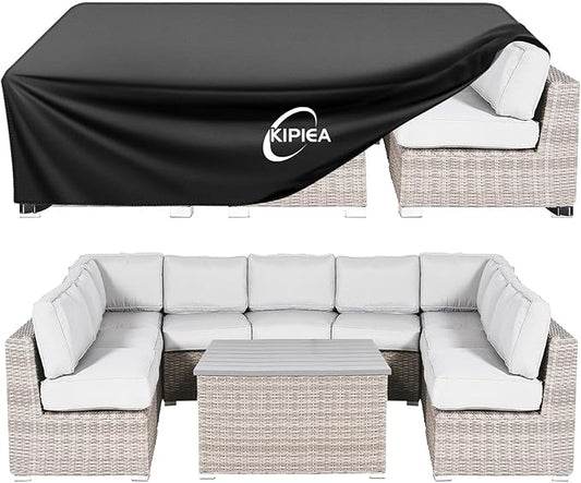 Kipiea Patio Furniture Covers Waterproof Winter, Heavy-Duty Outdoor Furniture Set Covers for Table Chairs, Anti-UV, No Tears or Fading (102" L x 74" W x 27" H)