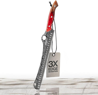 Jikko® SteelFang Edition – Japanese Brisket Knife 12" with Olive Wood & Red Epoxy Handle | Premium Butcher & Carving Knife for Meat, BBQ, and Brisket Slicing – Ultra Sharp Stainless Steel Blade