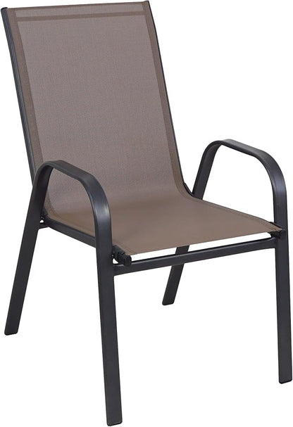 Indoor Outdoor 10 - Set of Ten Brown Restaurant Flexible Sling Stack Chairs, Patio Metal Frame Chair
