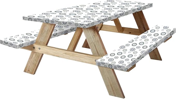 8ft Picnic Table and Bench Cover, Camping Essentials RV Gear, 96 in Waterproof Windproof Outdoor Elastic All Around Tablecloth, Fitted Rectangle Tables and Seats, Blue Flywheel
