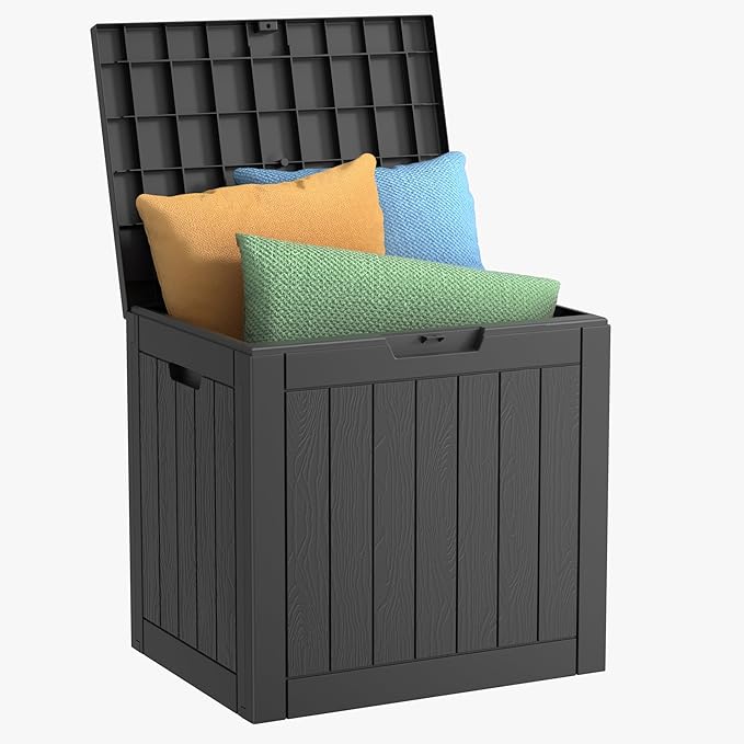 Vixzen 30 Gallon Deck Boxes Outdoor Waterproof, Lockable Storage Box with Lid for Patio Cushions, Garden Tools, Pool Supplies (Black, 30 Gallon)