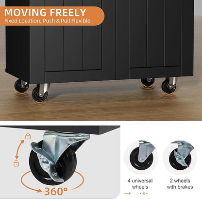 Shintenchi Kitchen Island cart with Storage, Portable Bar Cabinet on Wheels, Rolling Microwave Cart Side Table with Workstation for Kitchen, Dinning Room, Black