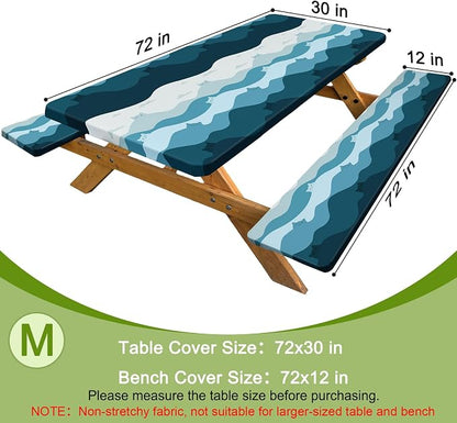 Picnic Table Cover with Bench Covers Windproof Waterproof Picnic Table Covers Camping Tablecloth with Self-Storage Bag, 72in, Blue Cat