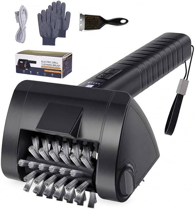 Electric Grill Brush for Outdoor Grill, 4000mAh Cordless Rechargeable BBQ Cleaner with LED Light,2-Speed Grill Cleaner,No Shedding 304 Stainless Steel,Waterproof Grill Cleaning Brush Gifts for Men Dad