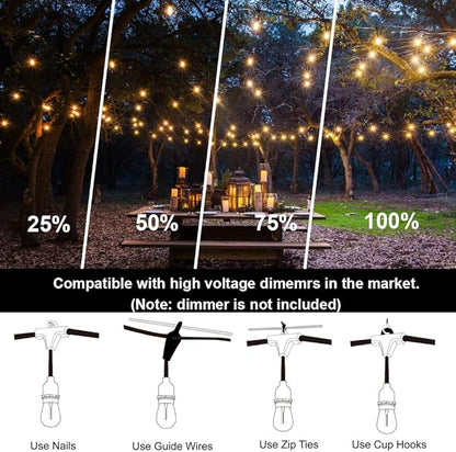 Outdoor String Lights Waterproof 150FT Patio Lighting for Porch Backyard | Connectable Heavy Duty Outside Lights Weatherproof IP65, 46+4 Dimmable Plastic Edison Bulb For Bistro Garden Balcony Gazebo