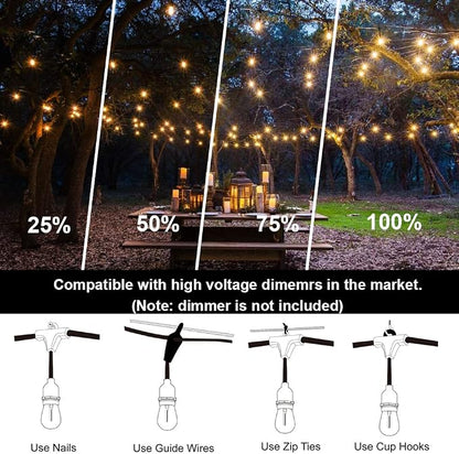 SUFEIMAS Outdoor String Lights Waterproof 100FT Commercial for Patio Market | Connectable Heavy Duty Outside Lighting IP65, 32 Dimmable Plastic Edison Bulbs For Backyard Bistro Garden Porch Fence Balcony