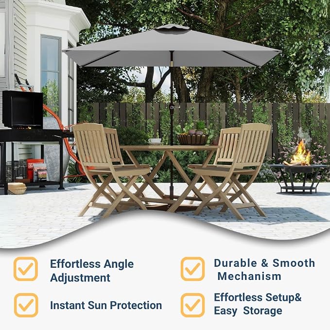 6.5' x 10' Rectangular Patio Umbrella Large Outdoor Market Umbrella w/UV Protection, Push Button Tilt and Crank Lift, Rectangle Table Umbrella for Garden, Deck, Pool, Patio, Light Gray