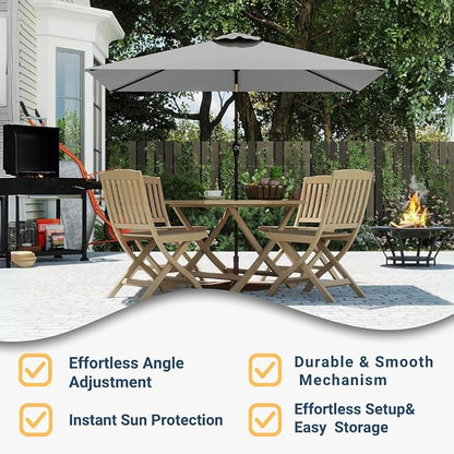 6.5' x 10' Rectangular Patio Umbrella Large Outdoor Market Umbrella w/UV Protection, Push Button Tilt and Crank Lift, Rectangle Table Umbrella for Garden, Deck, Pool, Patio, Light Gray