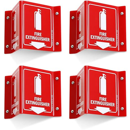 SmartSign (4-Pack) Fire Extinguisher Projecting Sign with Down Arrow - 5" x 6", Two-Sided Wall Mount Polished Acrylic Corridor V-Sign, White on Red