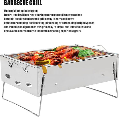 Portable Charcoal Grill, Foldable Stainless Steel Grill for Outdoor Picnic Cooking