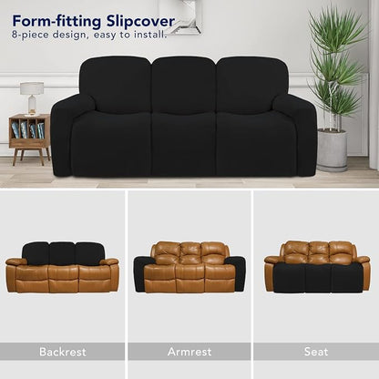 PureFit Super Stretch 3 Seats Recliner Sofa Couch Cover with Pocket | Non Slip Soft Sofa Slipcover, Washable Spandex Reclining Furniture Protector for Kids, Pets (Recliner Sofa, Black)