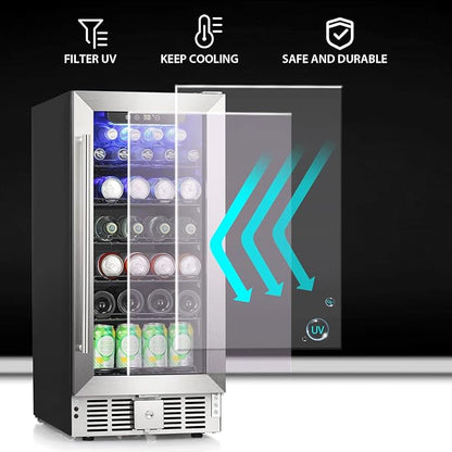 COWSAR Wine Fridge 15inch Beverage Refrigerator 2.9 Cu.Ft. Freestanding or Under Counter Cooler Stainless Steel Beer Fridge Mini ETL Approved