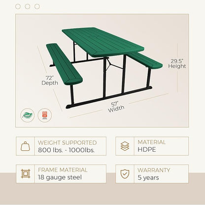 OEF Furnishings Heavy Duty Blow Molded Folding Picnic Table - Green, Black Frame