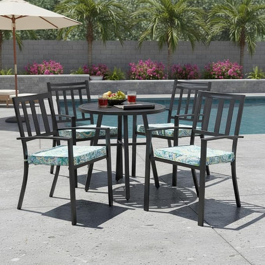 Outdoor 18 inch Square Patio Dining Chair Pads – Comfortable Fiber-Filled Seat Cushions with Ties, Reversible Polyester Fabric - Baltic Paisley, Set of 4