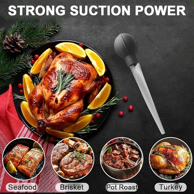 Turkey Baster, Professional Turkey Baster Syringe for Cooking with Cleaning Brush and Marinade Tools, Stainless Steel Turkey Baster for Oiling and Marinating Turkey, Beef, Pork, Fish