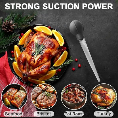 Turkey Baster, Professional Turkey Baster Syringe for Cooking with Cleaning Brush and Marinade Tools, Stainless Steel Turkey Baster for Oiling and Marinating Turkey, Beef, Pork, Fish