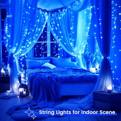 2 Pack String Lights Battery Operated with Timer, 66FT 200 LED Waterproof Battery Twinkle Lights, 8 Modes Fairy Light for Indoor & Outdoor Party Bedroom Porch Tree Christmas Decorations (Blue)