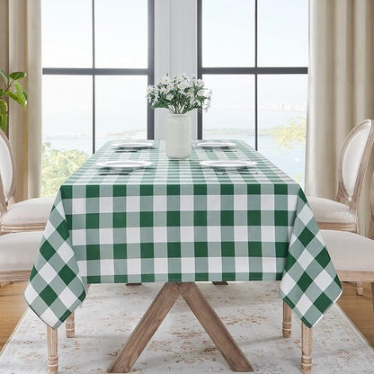 Softalker Gingham Checkered Tablecloth Rectangle - Outdoor Waterproof Buffalo Plaid Table Cloth, Stain Resistant Washable Table Cover for Picnic, Camping - Green and White, 2 Pack - 60 x 120 Inch