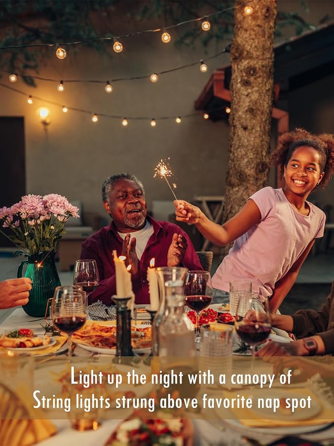 Outdoor String Lights Waterproof 400FT Outside Patio Lights for Bistro Cafe | 4-Pack x 100FT Connectable Outdoor Lighting,208 Dimmable Plastic G40 LED Globe Bulbs for Garden Porch Backyard Gazebo Balcony
