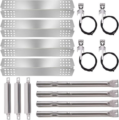 Criditpid Grill Replacement Parts for Charbroil 463241113 463449914 4 Burner Gas Grill, Stainless Steel Heat Plate Shields, Crossover Tubes, Igniters and Grill Burner Parts for Charbroil 463449914