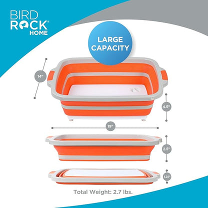 BIRDROCK HOME Collapsible Food Prep & Cutting Board and Grill Caddy Tub with Colander & Lid | Multifunctional Kitchen Vegetable Washing Basket | Silicone Dish Tub for BBQ, Picnic, Tailgate and Camping
