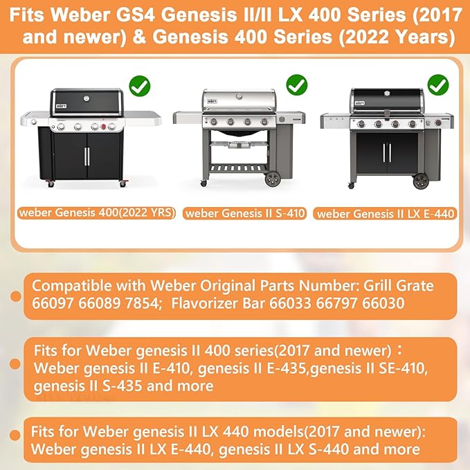 GS4 Genesis 2 Grill Parts for Weber 4-Burner GS4 Genesis II/II LX 400 SER Genesis II E410 Replacement Webber Genesis 400(2022 Y) Accessories for Weber Grates 66089 66097 & Flavorizer Bars 66030 66033