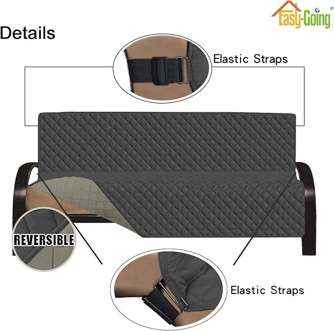 Easy-Going Reversible Couch Cover, Large Futon Sofa, Darkgray/Beige | Machine Washable Slipcover For Dogs, Water Resistant Furniture Mat For Living Room, Non-Slip Sofa Cover, Pet Friendly