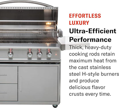 Blaze Outdoor Grill | 44-inch Stainless Steel Natural Gas BBQ | Built-In 4 Burner Barbecue | Rotisserie | Rear Infrared Burner & LED Lights | BLZ-4PRO-NG