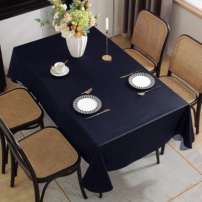 SASTYBALE Navy Blue Vinyl Tablecloth with Flannel Backing, 52 x 70 Inch | Waterproof PVC Surface, Wipeable Rectangular Table Cover for Kitchen, Dining, Patio, BBQ, Picnic and Party Use