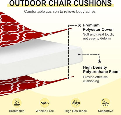 downluxe Outdoor Chair Cushions Set of 4 for Patio Furniture, Water-Resistant Patio Chair Cushions with Ties, High Density Foam Outdoor Seat Cushion, 17" X 16" X 2", Red Gourd