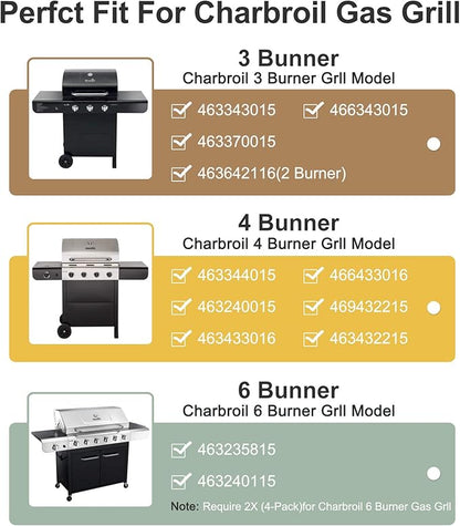 Criditpid Grill Replacement Parts for Charbroil 463344015, 463343015, 463433016, 463240015, 463432215 Gas Grill, Stainless Steel Heat Plate Shields, Crossover Tubes Burner for Charbroil 4 Burner