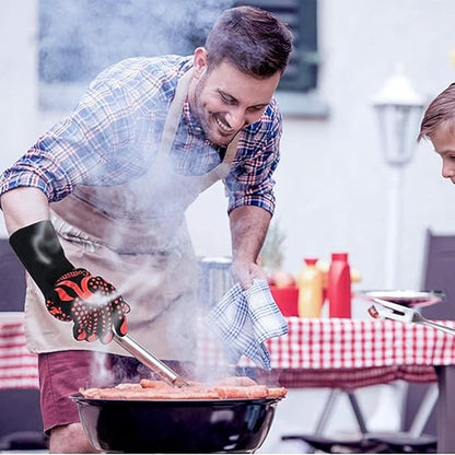 Heat Resistant Gloves BBQ Grilling Gloves for Men Women Kitchen Gloves Up to 1472°F+ Meat Thermometer Probe Auto-Off for Barbecue,Grill,Cooking, Baking, Cutting