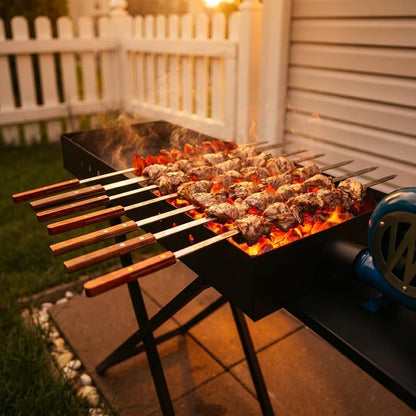 Stainless Steel Barbecue Skewers BBQ Outdoor Grill Skewer stick Barbecue Fork with Solid Wood Handle for Grilling Shish Kebob Koubideh Persian Brazilian Kebab 1" Wide + 1 Free Skewer (24pcs)