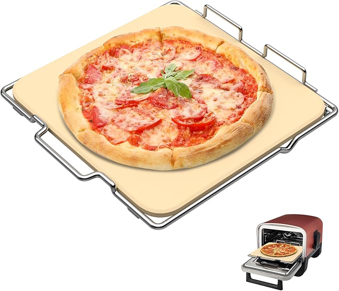 Outspark Pizza Stone with Rack for Ninja Woodfire OO101 8 in 1 Outdoor Pizza Oven, Baking Stone Set for Oven and Grill Cooking, Pizza Oven Accessories for Ninja OO100 Series