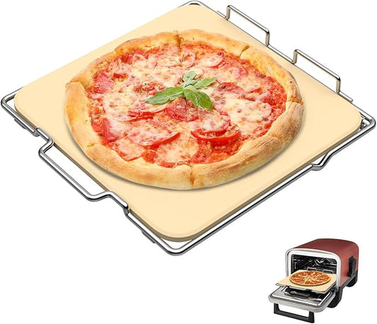 Outspark Pizza Stone with Rack for Ninja Woodfire OO101 8 in 1 Outdoor Pizza Oven, Baking Stone Set for Oven and Grill Cooking, Pizza Oven Accessories for Ninja OO100 Series