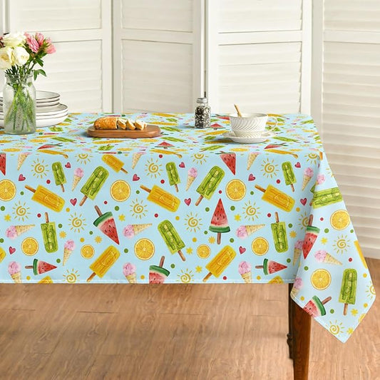 Horaldaily Summer Tablecloth 60 x 140 Inch Rectangular Tropical Popsicle | Blue Ice Cream Orange Sunshine White Seasonal Washable Table Cover for Party Picnic Dinner Decor