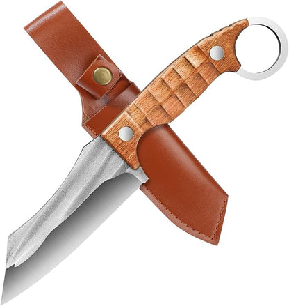 Plys 8 Inch Fixed Blade Hunting Knife with Sheath, Full Tang Survival Camping Knife, Corrosion-Resistant High Carbon Steel, Rosewood Handle EDC Knife for Outdoor Adventure, Hiking, Hunting & Prepping