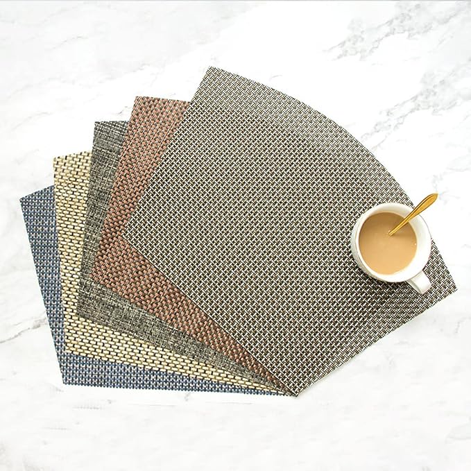 Round Table Placemats Set of 4 Wedge Placemats Heat Resistant Table Mats Pads Wipe Clean (Coffee)