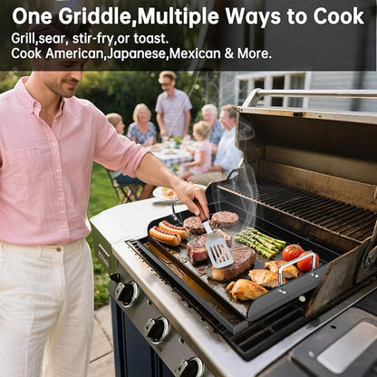 Nonstick Griddle for Gas Grill, 25" x 16" Ceramic Coated Flat Top Griddle for Stove Top, Heavy-Duty, Even Heating, Easy Clean, for Outdoor BBQ & Everyday Cooking