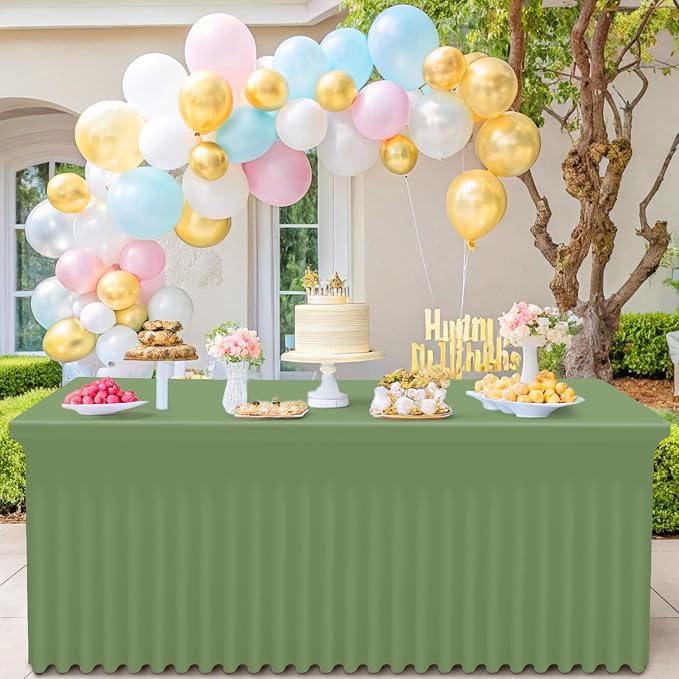 Smiry Spandex Elastic Fitted Table Cloth Skirt for 5FT Rectangle Table | Stretch Washable Table Cloth, Banquet Table Cover for Wedding, Party, Indoor & Trade Shows, (Sage Green, 60Lx30Wx30H)
