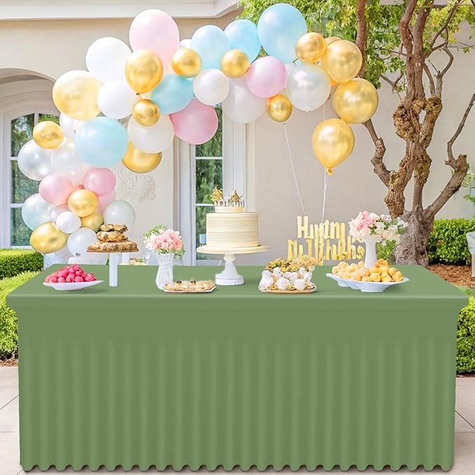Smiry Spandex Elastic Fitted Table Cloth Skirt for 6FT Rectangle Table | Stretch Washable Table Cloth, Banquet Table Cover for Wedding, Party, Indoor & Trade Shows, (Sage Green, 72Lx30Wx30H)