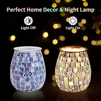 Dicimi Chinese Mosaic Electric Wax Melt Warmer, Handmade Glass Art Candle Warmer Lamp, Plug in Wax Warmer with Night Light 2-in-1, Flameless Wax Melter for Home, Housewarming Birthday Gift