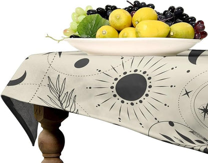 Sun Moon Tablecloth Vintage Boho Mystical Celestial Star Galaxy Space Table Cloth Water Resistant Wipeable Table Cover for Picnic Party Holiday Kitchen Dinner 55"x55"