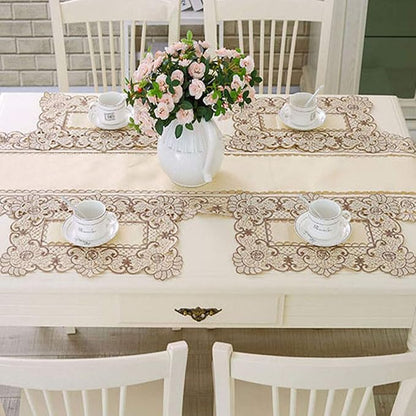 LeLehome Set of 4 Flower Embroidered Placemats, Oblong Brown Flower Rose Lunchmats Place Mats, Home Kitchen Dining Restaurant Party Indoor Decor Table Mats, 18 Inch X 12 Inch
