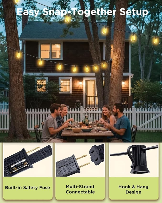 VOLIVO 200FT Outdoor String Lights for Patio, Waterproof Hanging Lights with 65+2 Shatterproof ST38 Edison Bulbs, Dimmable & Connectable Outside String Light for Backyard, Deck, Porch, Balcony