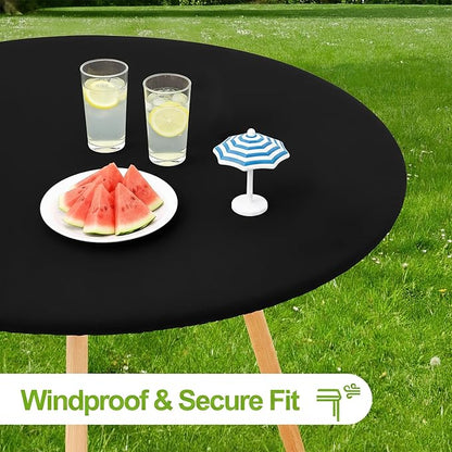 Smiry Round Spandex Tablecloth, Elastic Fitted Washable Tablecloths for 25"-30" Tables, Waterpoof Stretch Picnic Table Cover for Dining, Indoor and Outdoor, Black