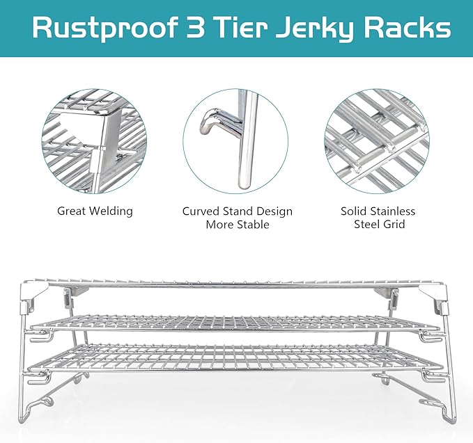 Jerky Racks for Traeger Smoker Pro 575 22 34 780 Grilling Cooling Warming Rack for Pit Boss 21" Depth Barrel Pellet Grill Pitboss 820 850 Austin XL Parts 3 Tiered Seasoning Smoking BBQ Accessories