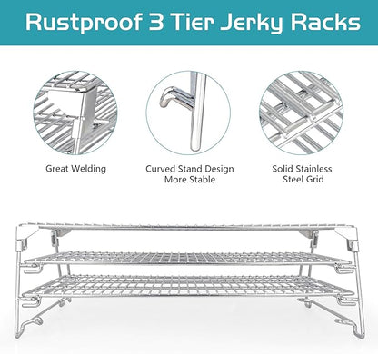 Jerky Racks for Traeger Smoker Pro 575 22 34 780 Grilling Cooling Warming Rack for Pit Boss 21" Depth Barrel Pellet Grill Pitboss 820 850 Austin XL Parts 3 Tiered Seasoning Smoking BBQ Accessories
