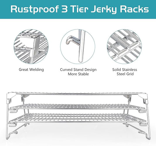 Jerky Racks for Traeger Smoker Pro 575 22 34 780 Grilling Cooling Warming Rack for Pit Boss 21" Depth Barrel Pellet Grill Pitboss 820 850 Austin XL Parts 3 Tiered Seasoning Smoking BBQ Accessories